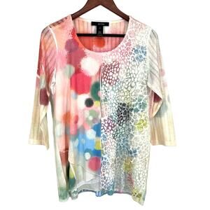 Ali Miles Womens Size Small Bright Multicolor Lightweight Blouse Shirt Top Artsy